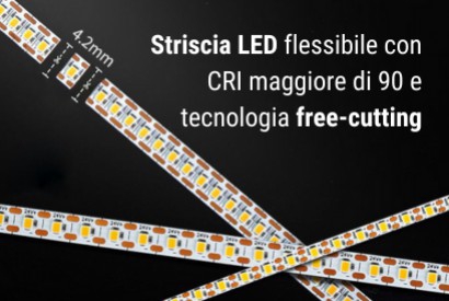 Striscia LED flessibile con CRI maggiore di 90 e tecnologia free-cutting